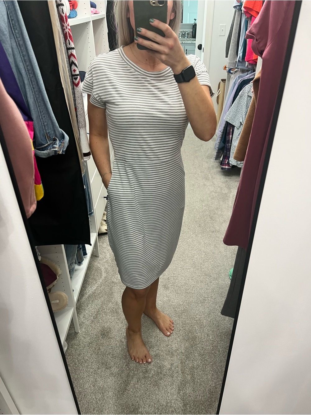 Casual T Shirt Dress Short Sleeve Tie Waist Dress Pockets in Small